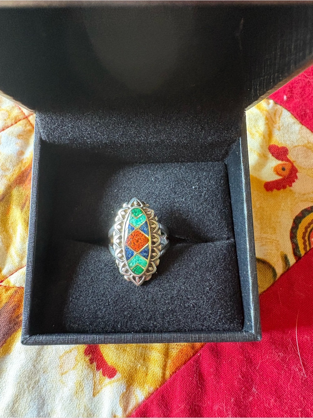 Sterling Silver Inlay Multi-Color Oval Statement Ring-Carolyn Pollack